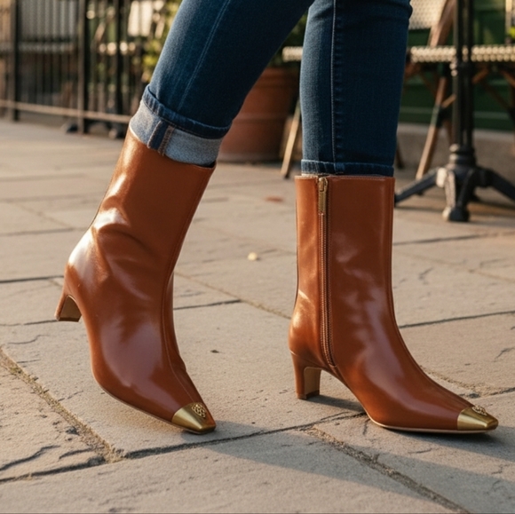 Kurt Geiger London Regent Cap-Toe Brown Patent Leather Ankle Boots Size 37/ 7 US - Picture 2 of 9